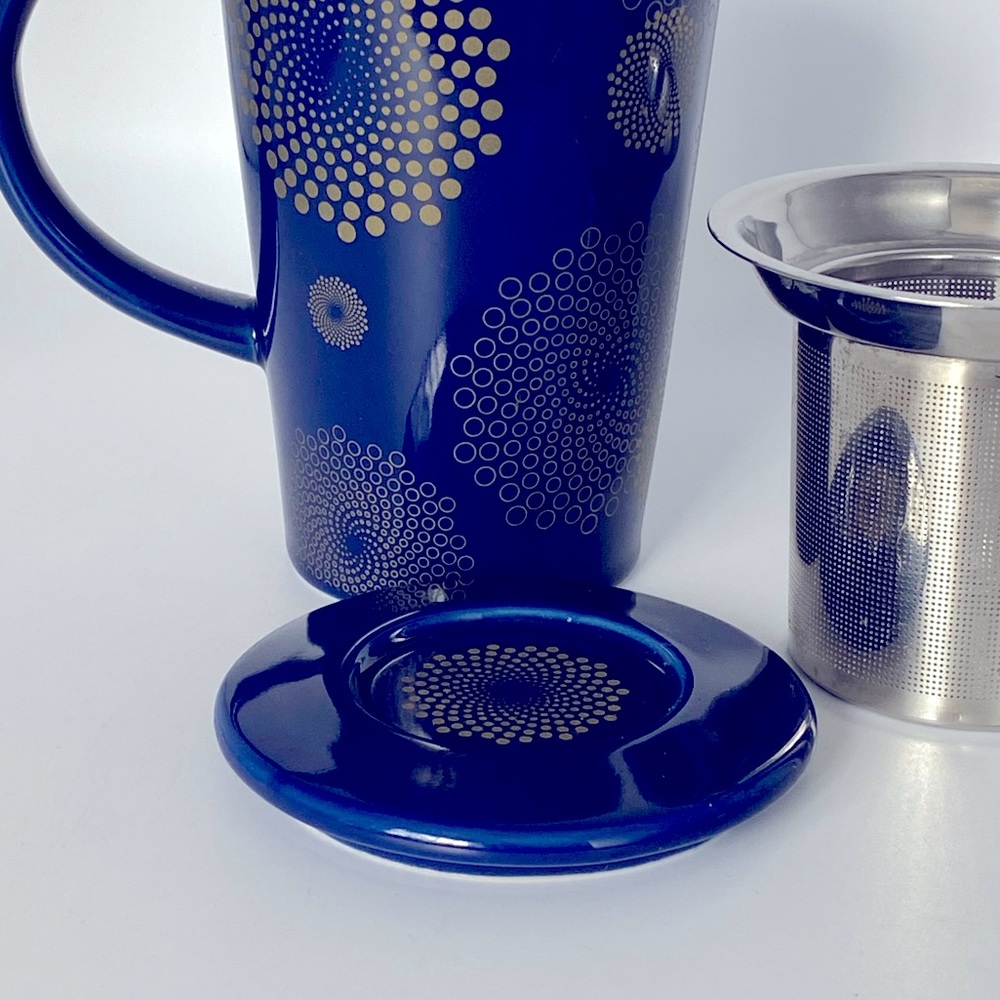 David’s Tea Perfect Mug Delft Celebration Blue Gold Flower Burst Davids - Picture 2 of 6